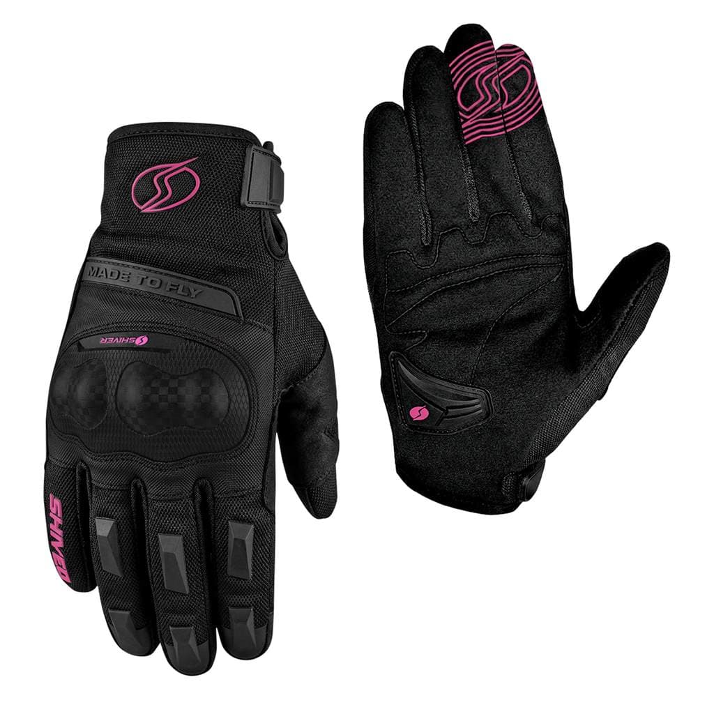 Luva Feminina Dart 2 Preta e Rosa com Protetor para Moto Shiver