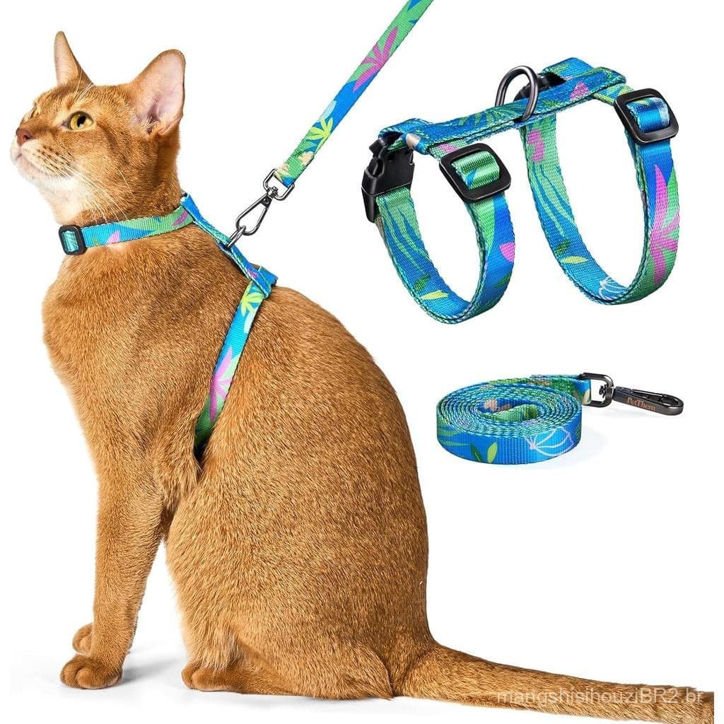 Conjunto de Coleira e Guia para Gato - Coleira Ajustável à Prova de Fuga, Confortável, Macia e Leve, Segura e Fácil de U