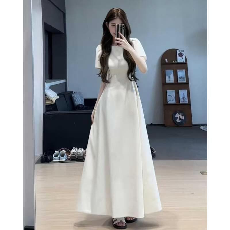 20262026Vestido de verão estilo francês tamanho grande feminino verão manga curta novo estilo temperamento de cintura es