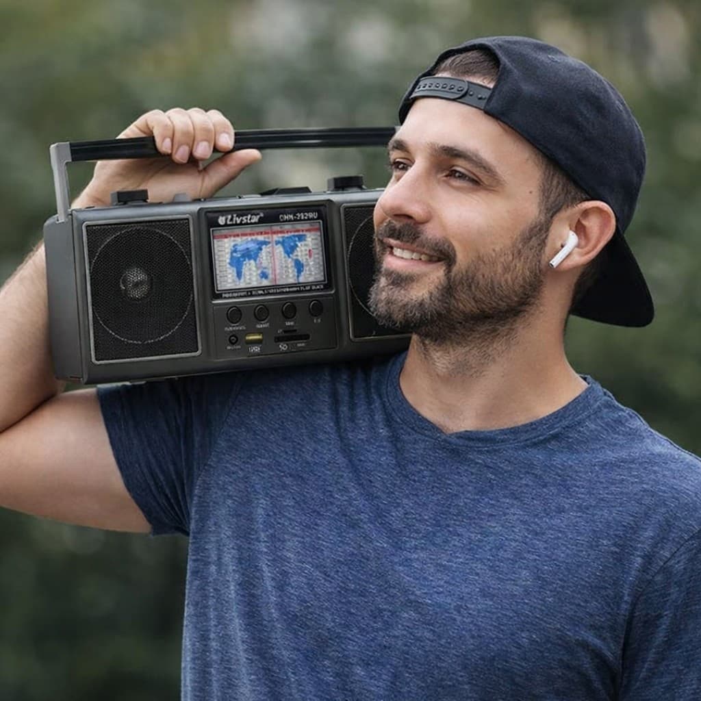 Radio Retro Recarregavel USB/CARTAO/FM & AM & SW/ Bivolt Alto Falantes 4" Livistar CN 752 Elbarto