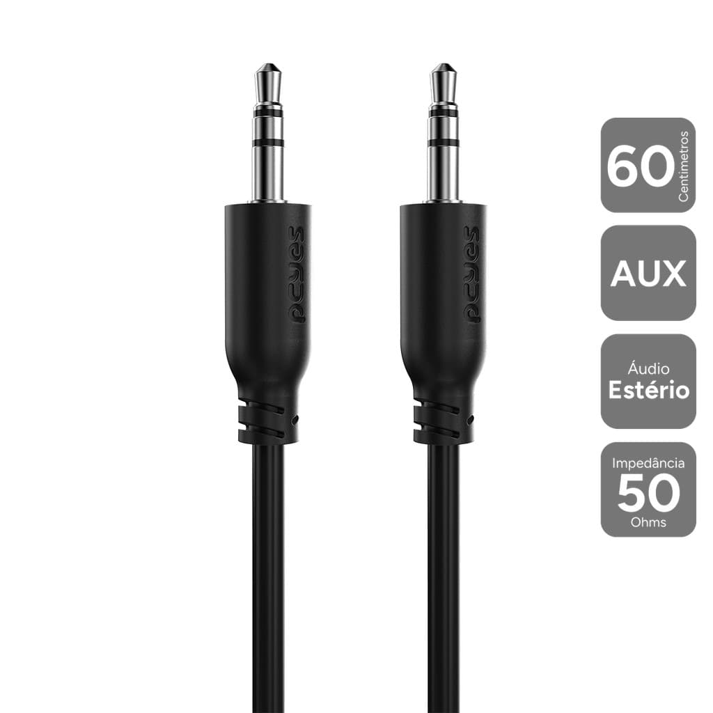 Cabo P2 3.5mm Macho Para P2 3.5mm Macho 28awg Puro Cobre 60 Cm - P35m-06