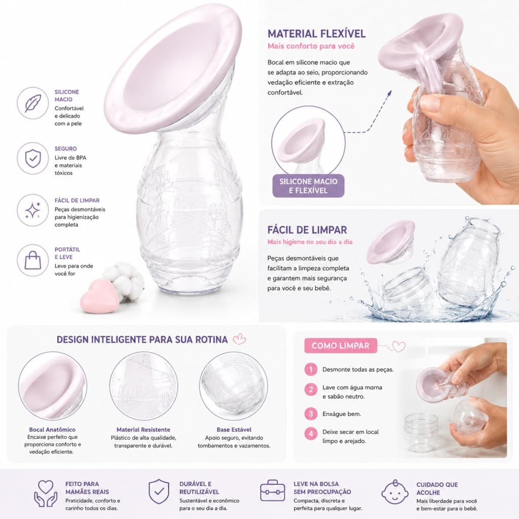 Extratora Bomba Manual Coletora De Leite Materno Portátil Silicone
