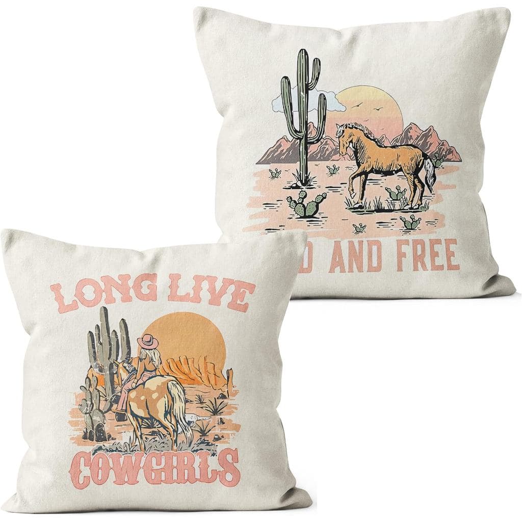 Capas de Almofada Western Rosa 18x18, Capas de Almofada "Viva a Cowgirl", Decoração de Quarto Cowgirl, Artigos Cowgirl,