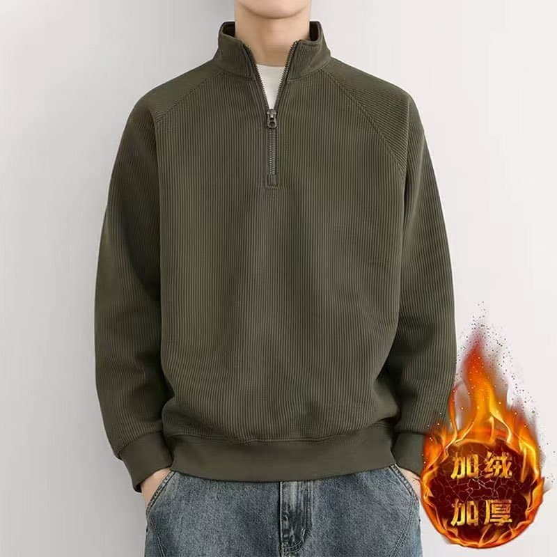 High-End meio zíper Waffle moletom masculino outono 2025 novo estilo solto pulôver gola alta primavera outono camisa de