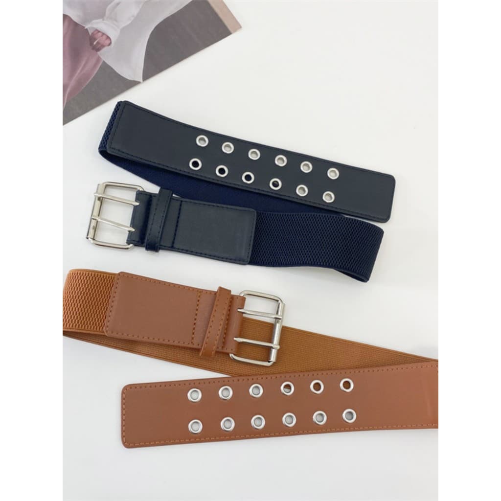 Cinto de fivela de pino de peito duplo feminino cinto decorativo combinando saia Retro elástico cinto largo All-Match ci
