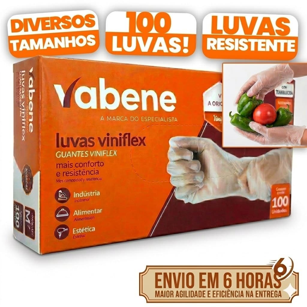 Luvas Descartáveis Viniflex Sem Pó transparente C/ 50/100 Un Resistente Barbearia Nails Jardinagem