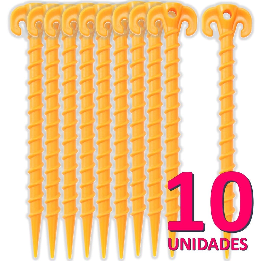 Kit 10 Estacas De Fixação Rosca 25cm Plástico Resistente Para Barraca Camping Praia E Gazebo