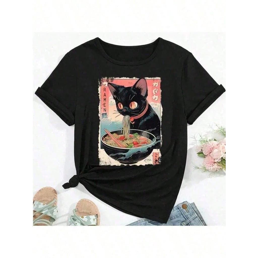 Camiseta Unissex Noodles Cat Aesthetich 100% Algodão