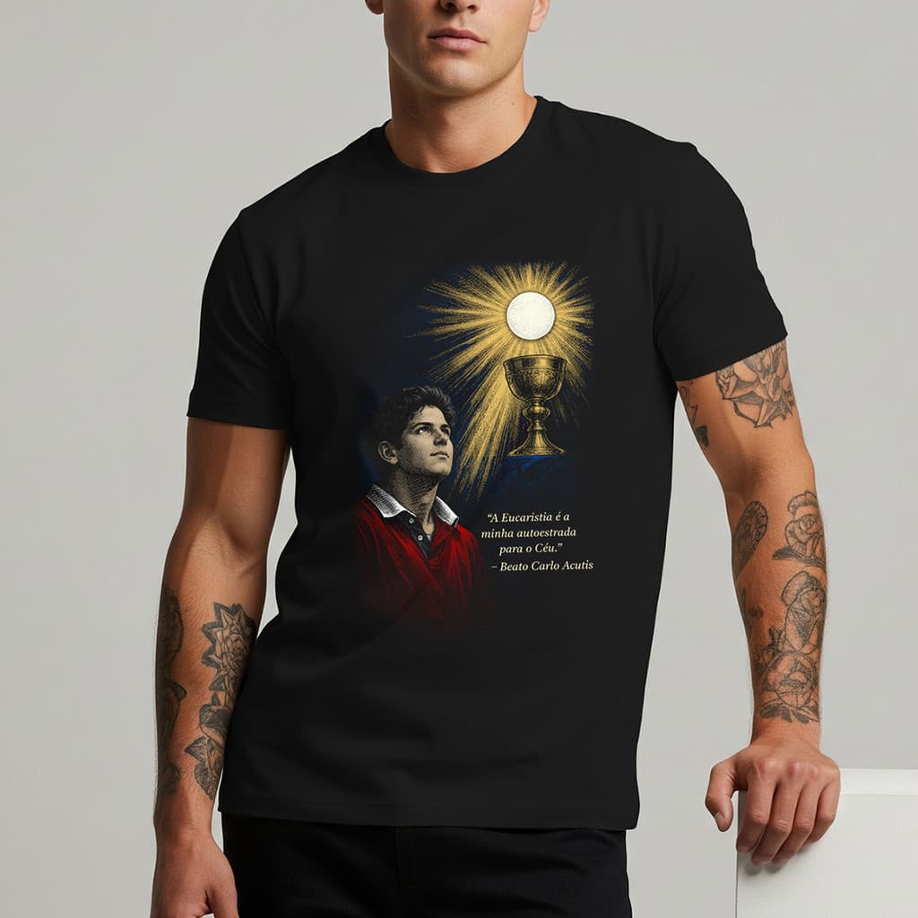 Camiseta  Catolica Religiosa Beato Carlo Acutis 100% Algodão