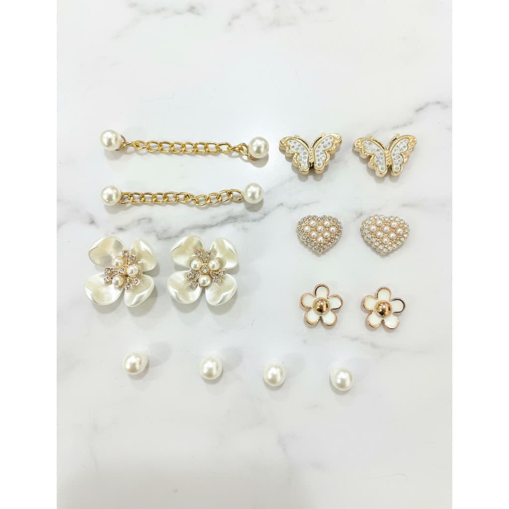 Kit Pins Bottons Pérolas Corrente Coração Flor Elegante Moda Pérola