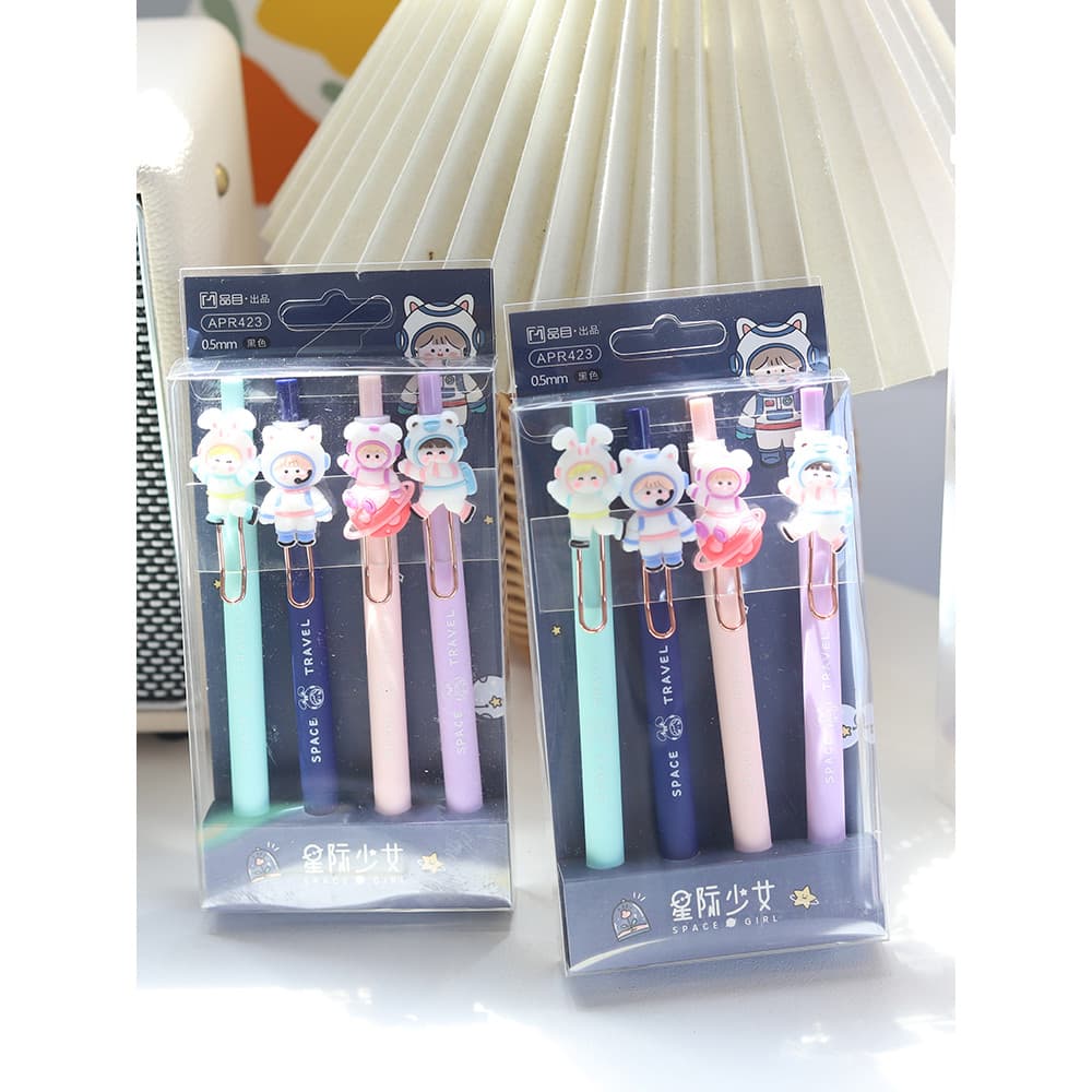Pacote de 4 palitos!Bonito menina coração criativo conjunto de papelaria imprensa Gel caneta estudantes da escola primár