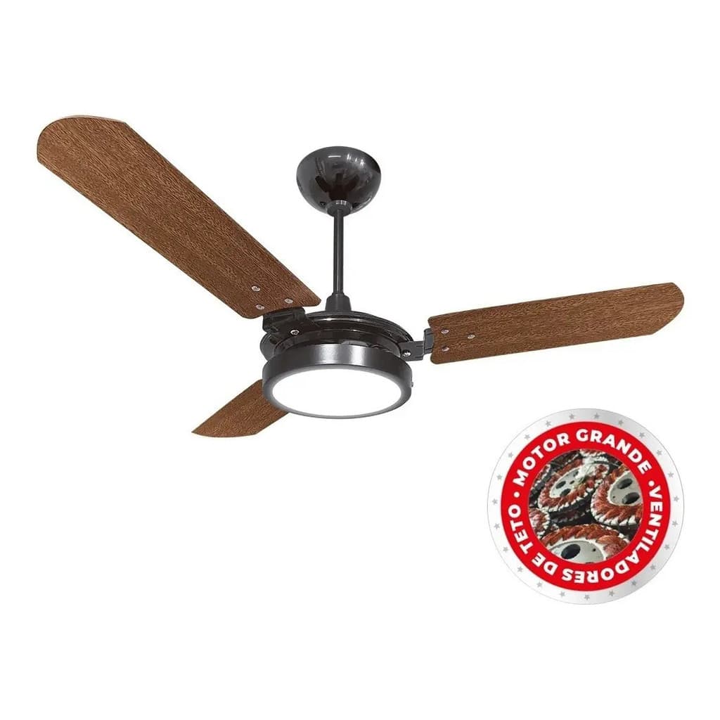 ventilador teto 3pas mdf 127v valen com led 6000k preto mogno ventex silencioso diametro 1,1metros