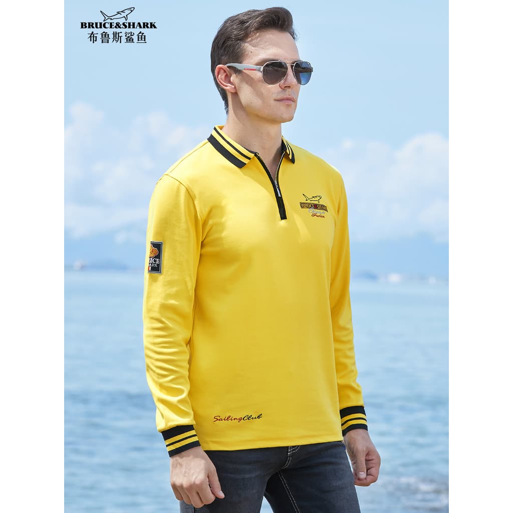 Street Wear primavera outono camiseta masculina de manga comprida camisa Polo Bruce Shark masculino Plus Size topo solto