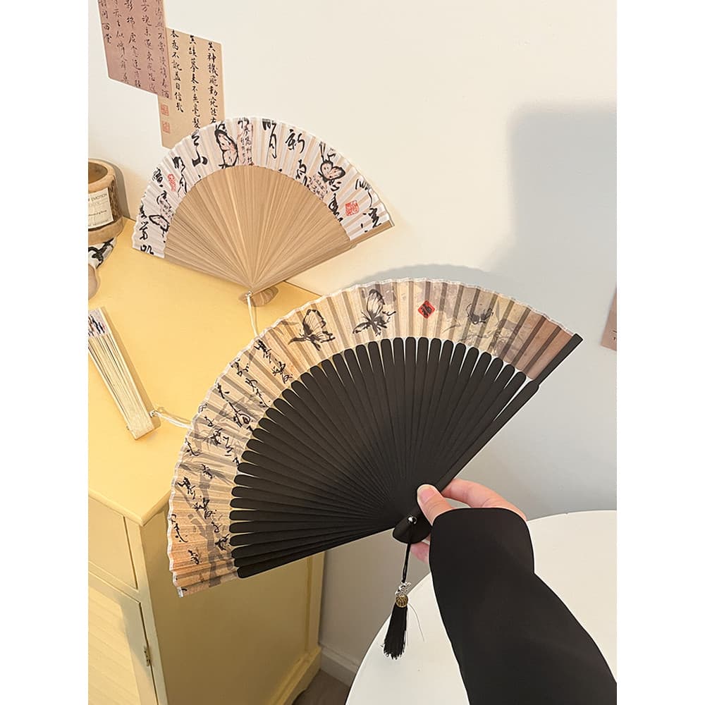 Ventilador novo estilo chinês antigo Hanfu clássico estilo Retro ventilador de bambu verão foto tinta estilo portátil ve