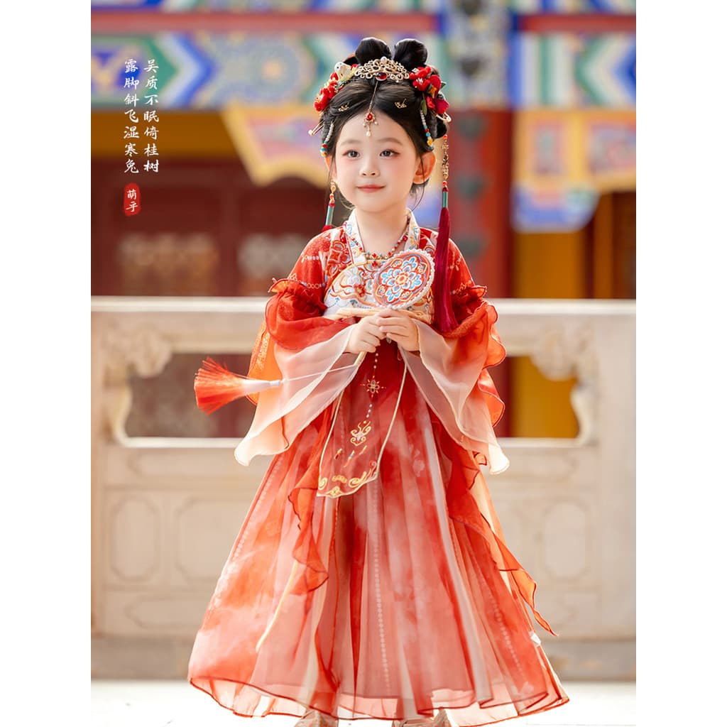 Hanfu meninas 2026 novo estilo crianças outono estilo chinês saia de fadas menina vermelho Original Tang terno vestido