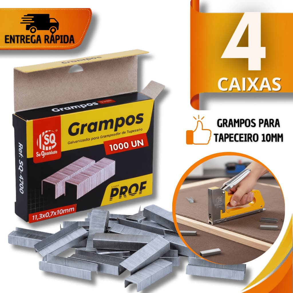 Jogo Grampos Reforçado 10 MM p/Grampeador Tapeceiro Estofado Madeira Artesanato Galvanizado Utilidades