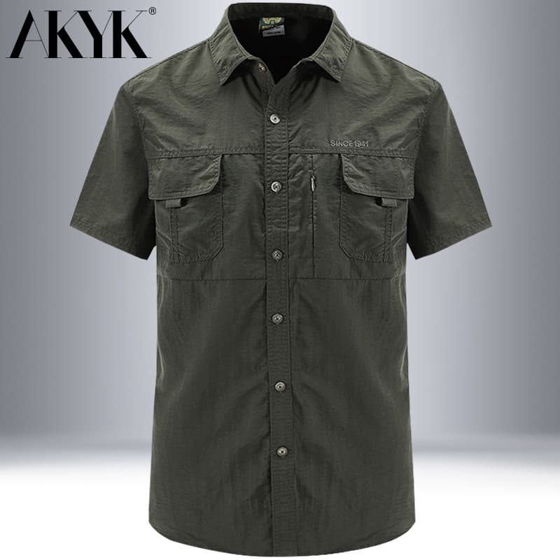 Camisa de secagem rápida de verão masculina de manga curta ao ar livre Casual polegada camisa solta tamanho grande fino