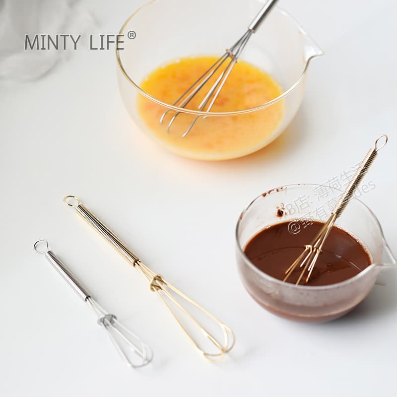 Mini batedor de aço inoxidável, haste de agitação, Manual dourado, ferramenta de cozimento