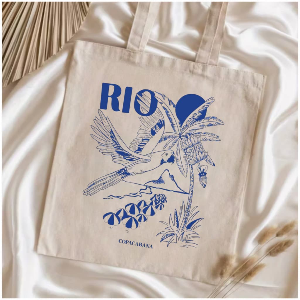 Bolsa Ecobag Ecológica Estampado Rio Copacabana Praia Volei Feminina Algodão Cru