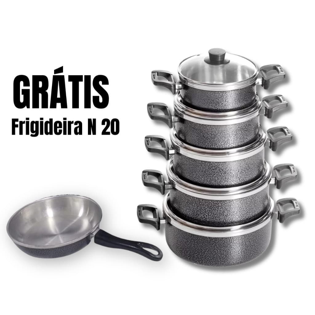 Kit Jogo de Panelas 6 peças Alumínio Tampa de Vidro com Frigideira N°20