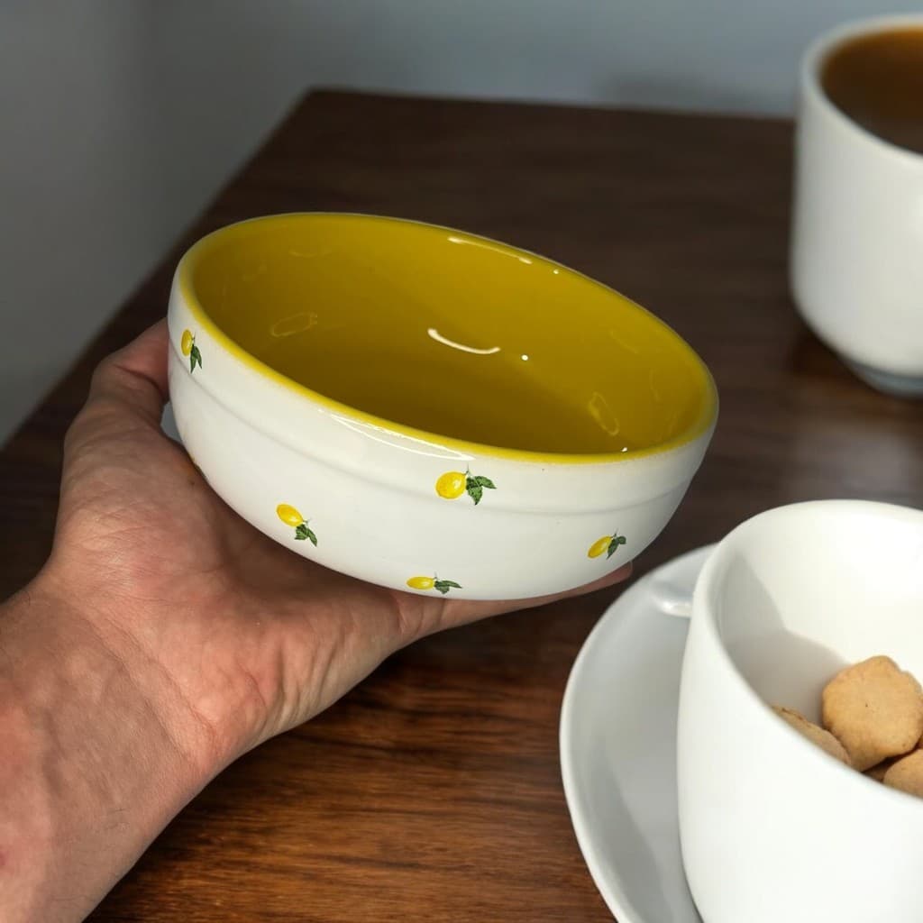 Tigela Bowl De Cerâmica Limão Siciliano Para Cozinha Frutas Cereais Salada e etc 600ml