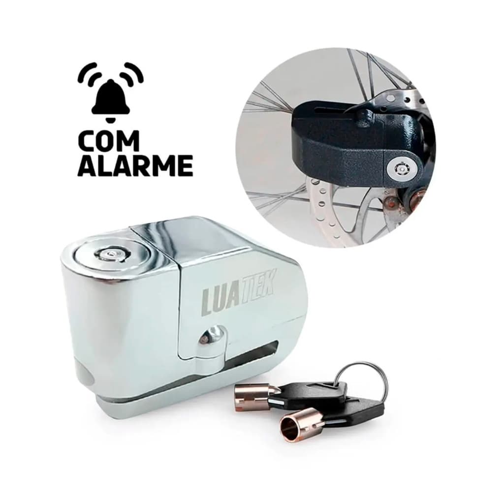 Trava Cadeado Moto com Alarme 110dB Freio a Disco Anti Furto Bike