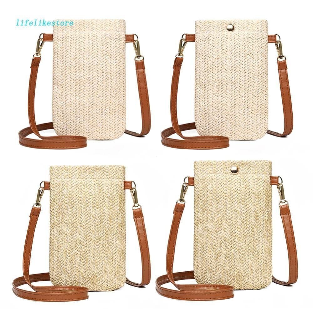 Verão Feminino Mini Palha Crossbody Sacos Mão Tecido Praia Telefone Carteira Bolsa [lifelikestore.br]