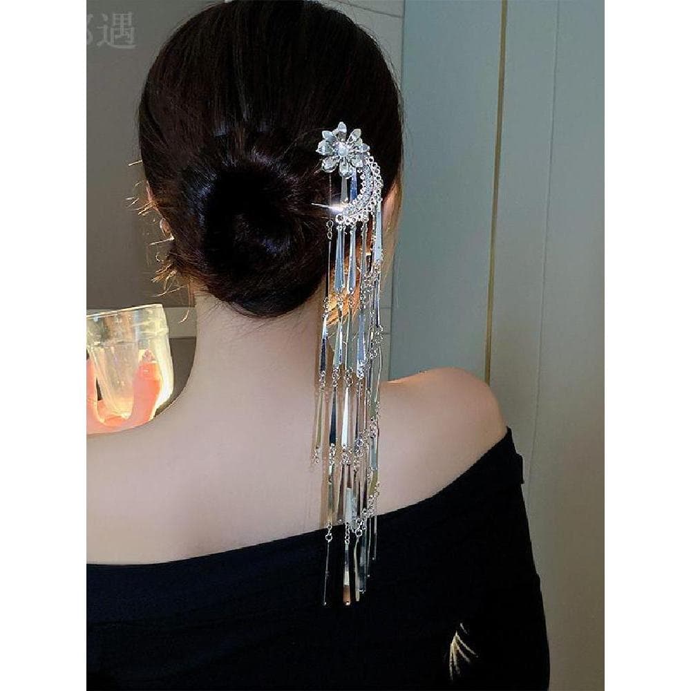 Novo estilo chinês flor pérola borla garfo de cabelo hairpin volta cabeça placa hairpin estilo frio Metal acessórios par