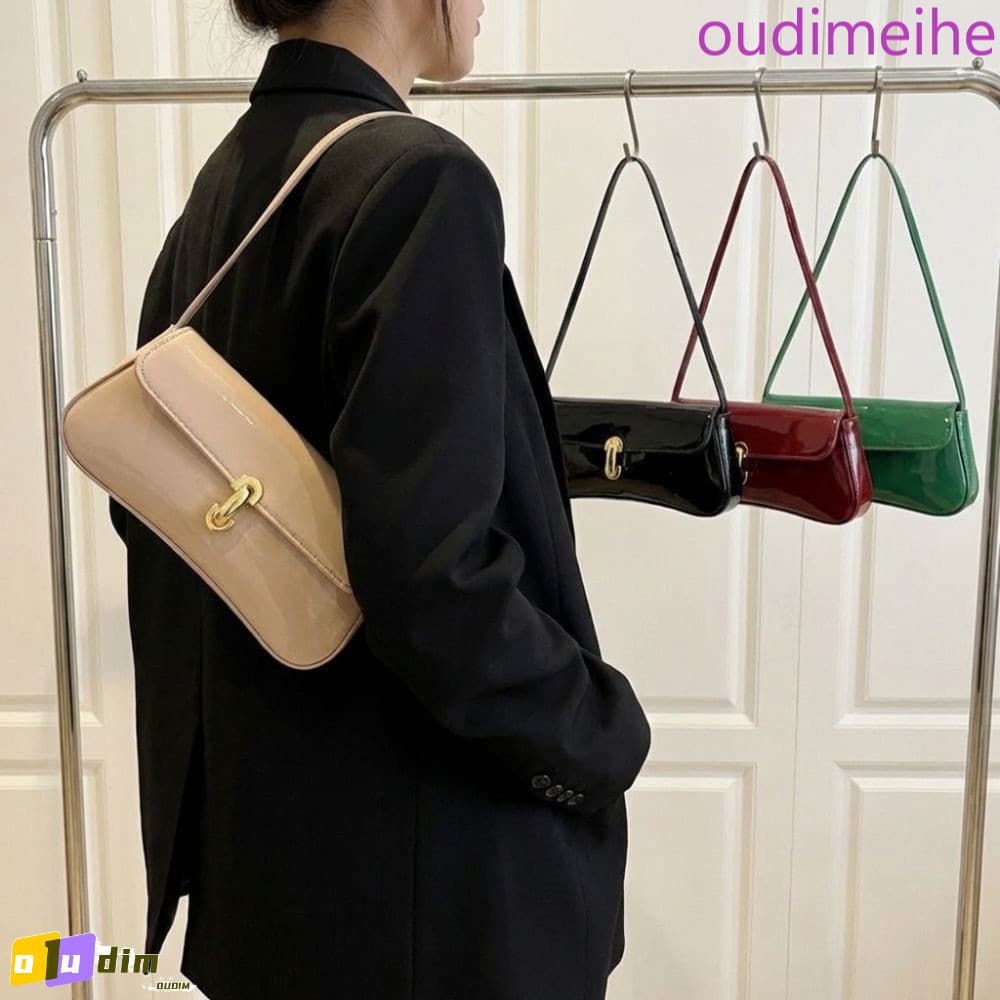 OUDIMEIHE Bolsa De Ombro Quadrada Pequena , Axilas Vintage PU De Cor Sólida Simples E Versátil Com Decoração De Aba