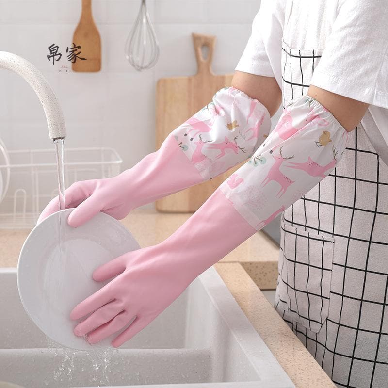Cozinha trabalho doméstico limpeza lavanderia luvas de borracha feminino estendido à prova dwaterproof água durável boni