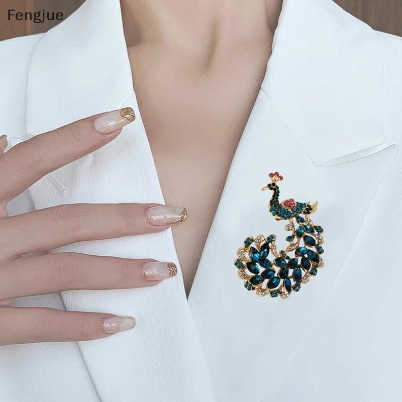 Fengjue Lindo Cristal Strass Pavão Broche Animal Bonito Pino Jóias Acessórios De Roupas Ornamentos BR