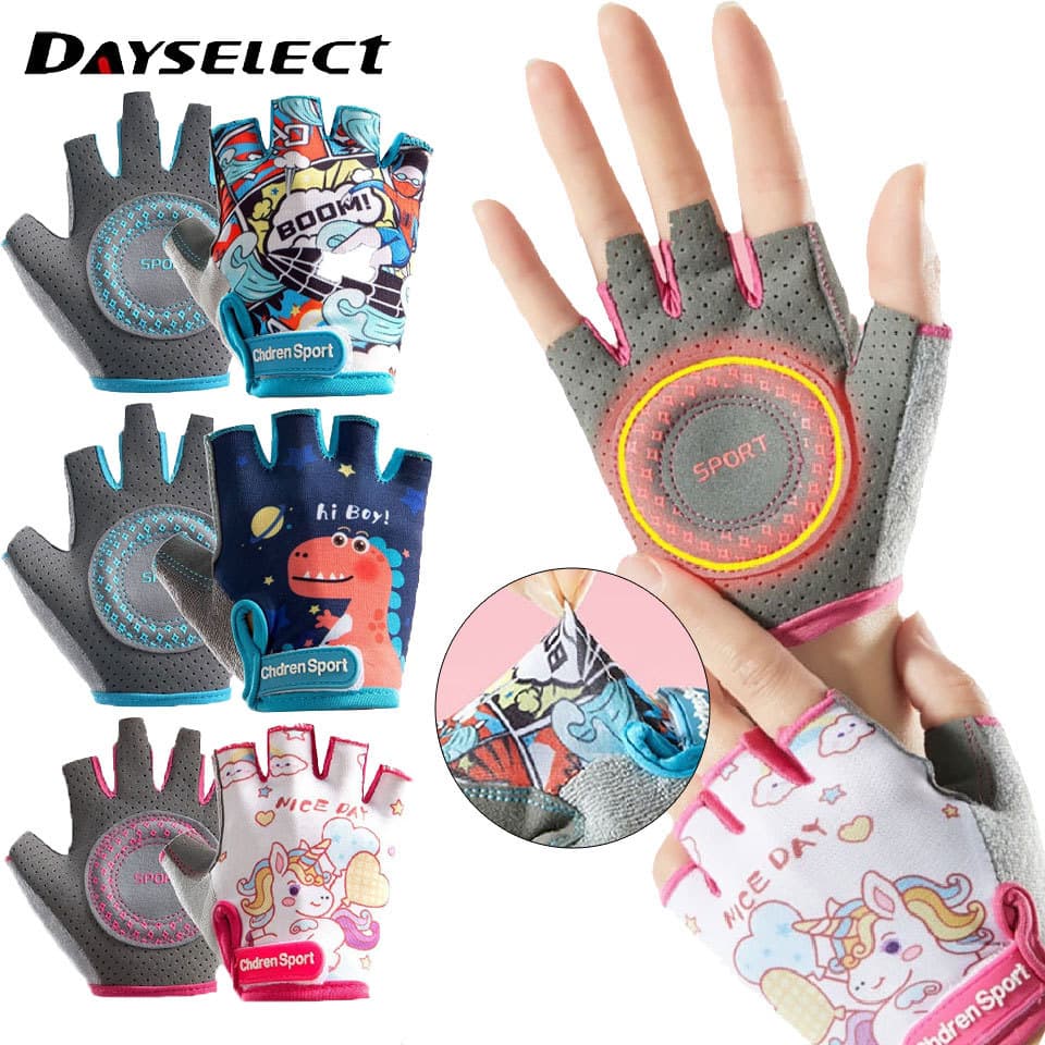 DAYSELECT 1 Par Esportivo De Seda Gelada Absorvente De Suor Equitação Antiderrapante Luvas De Meio Dedo Para Crianças
