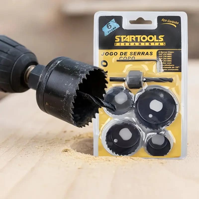 Kit Serra Copo 6 Peças Startools Instalação De Spots E Luminárias – perfeita para Madeira, Gesso, PVC E Drywall