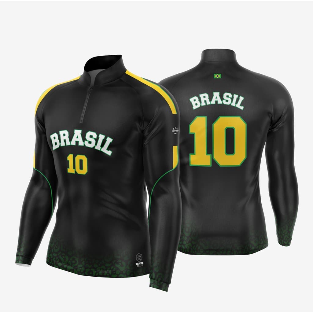 NF57- Camisa Camiseta Brasil Copa Gola Zíper Proteção Solar UV  - New Fisher - N57