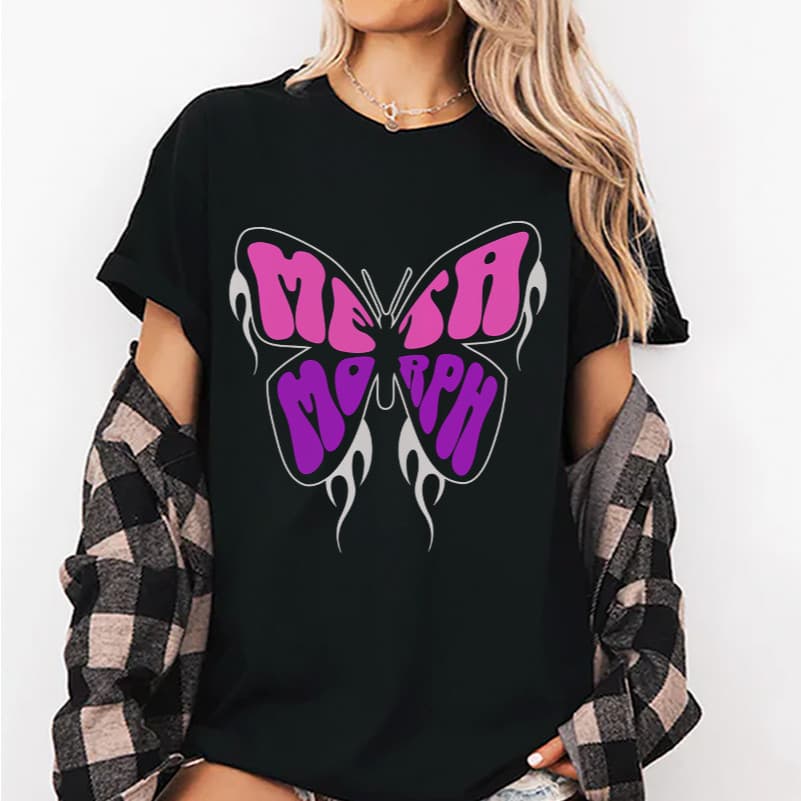 Camiseta Oversized Estampa Butterfly Pink Purple Y2K Unissex Cool