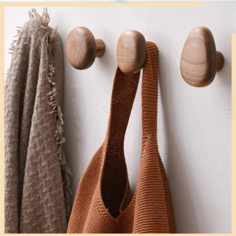 Cabide De Roupas De Madeira Natural Decorativo Em Forma De Seixo Fixado Na Parede Gancho De Casaco Chave Chapéu Cachecol