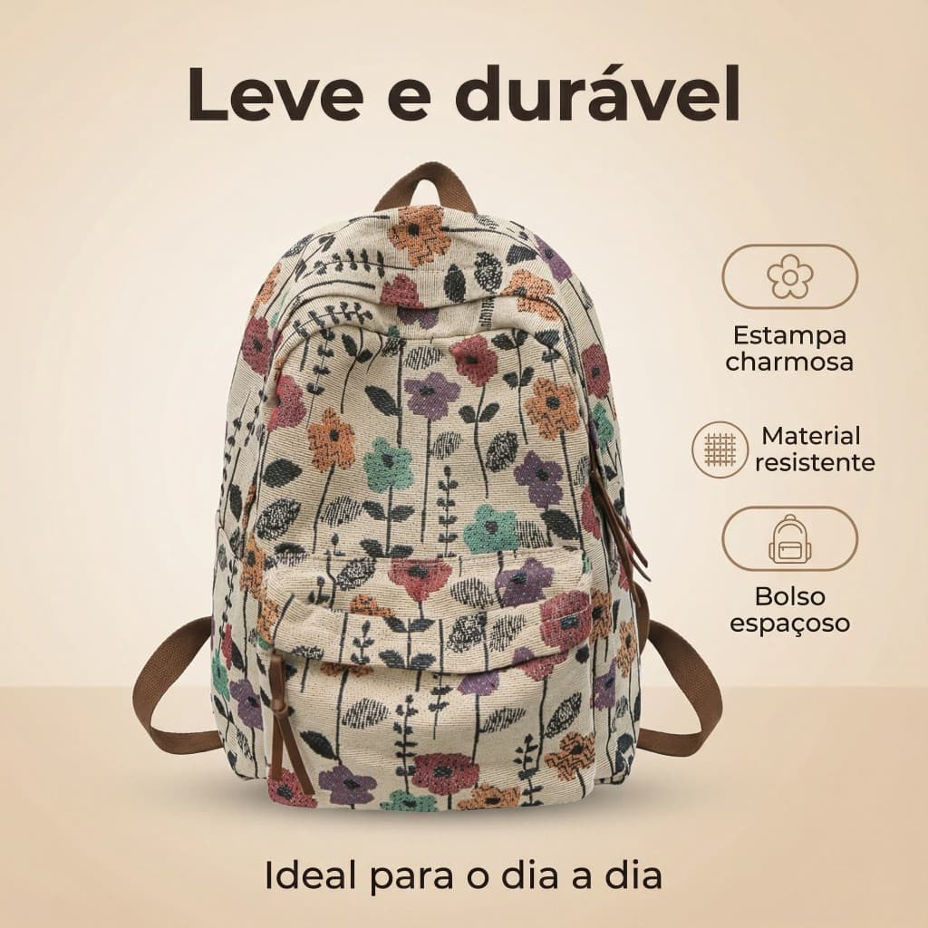 Mochila Escolar Grande Floral Estilo Boho - Bolsa de Costas Resistente para Faculdade