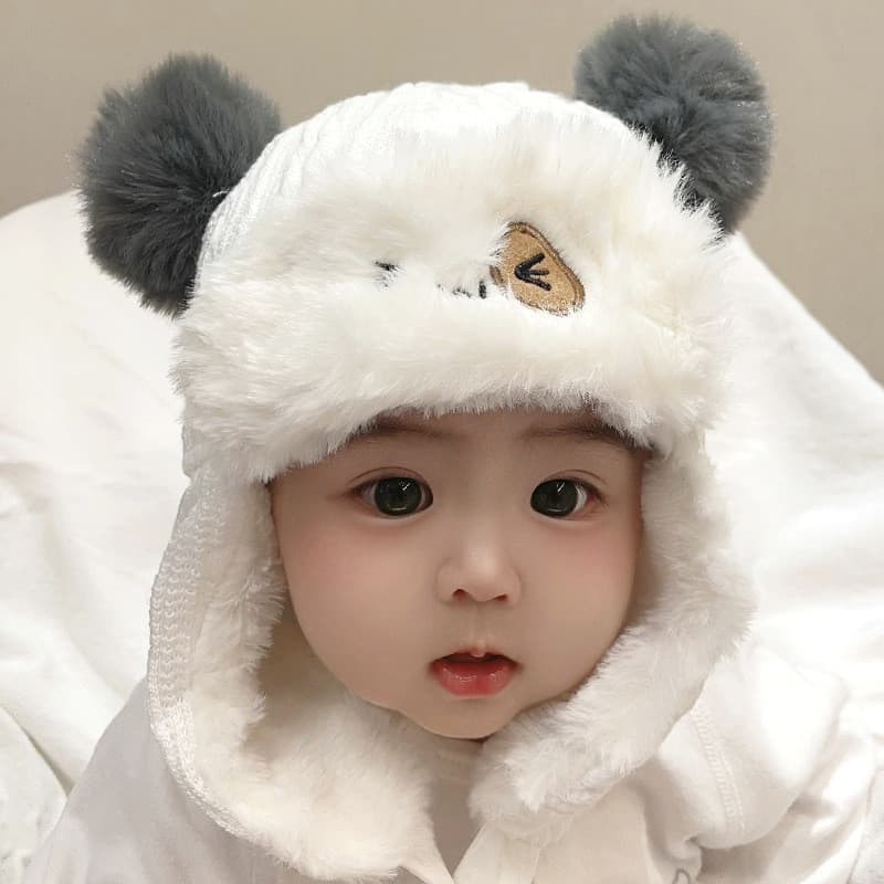 Gorro de Inverno para Bebê em Cashmere, Quente e Espesso, à Prova de Vento, com Proteção para as Orelhas, Estilo Lei Fen