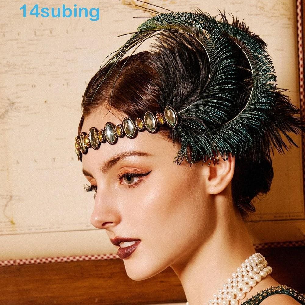 SUBING Cosplay Dress Headwear , Faixa De Cabeça De Penas De Zircônia De Lantejoulas Cabelo De Máscara De Cristal De Borl