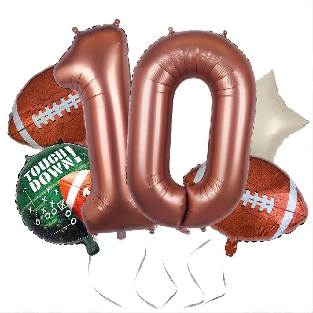 Balões para Decoração de Aniversário de 10 Anos para Meninos, Balão Grande Marrom de 40 Polegadas Número 10, Tema Esport