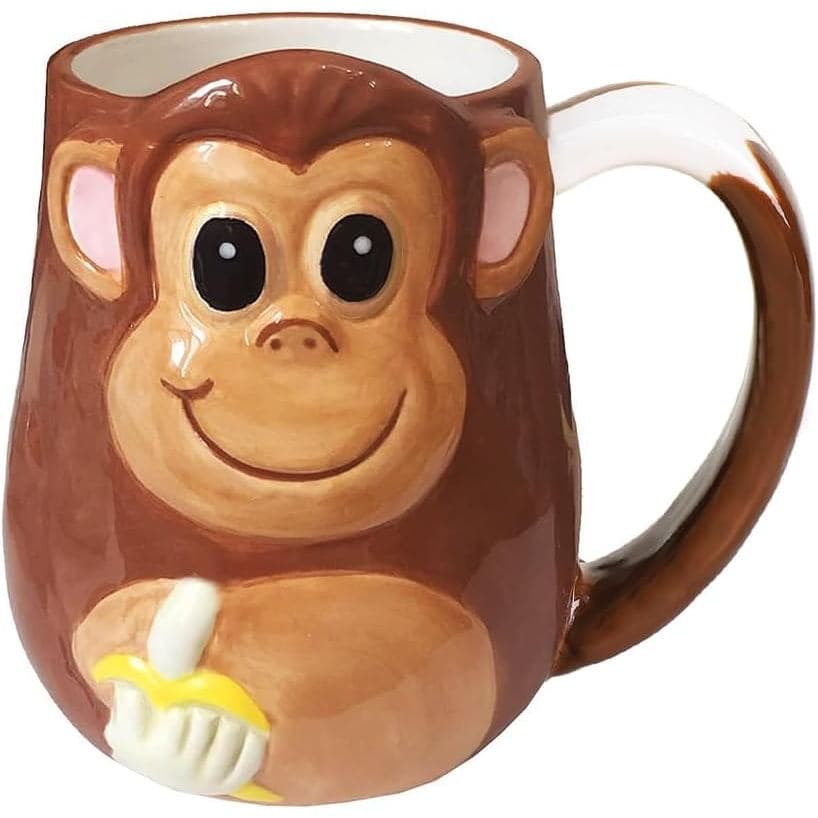 Caneca de Cerâmica com Relevo de Macaco, Caneca de Café com Desenho de Animal, para Água e Chá, com Alça, 15oz
