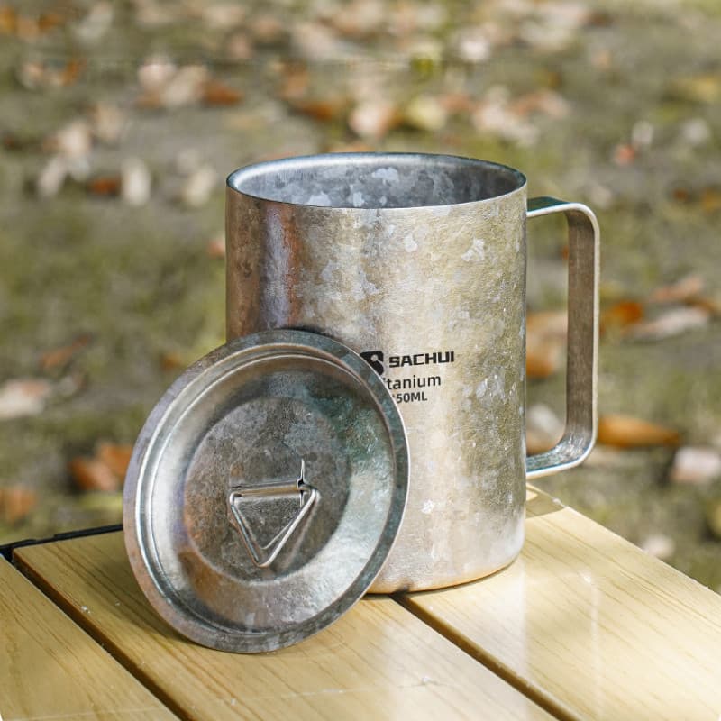 Caneca de camada dupla de titânio puro escritório beber xícara de chá isolamento térmico flor de gelo copo de titânio co