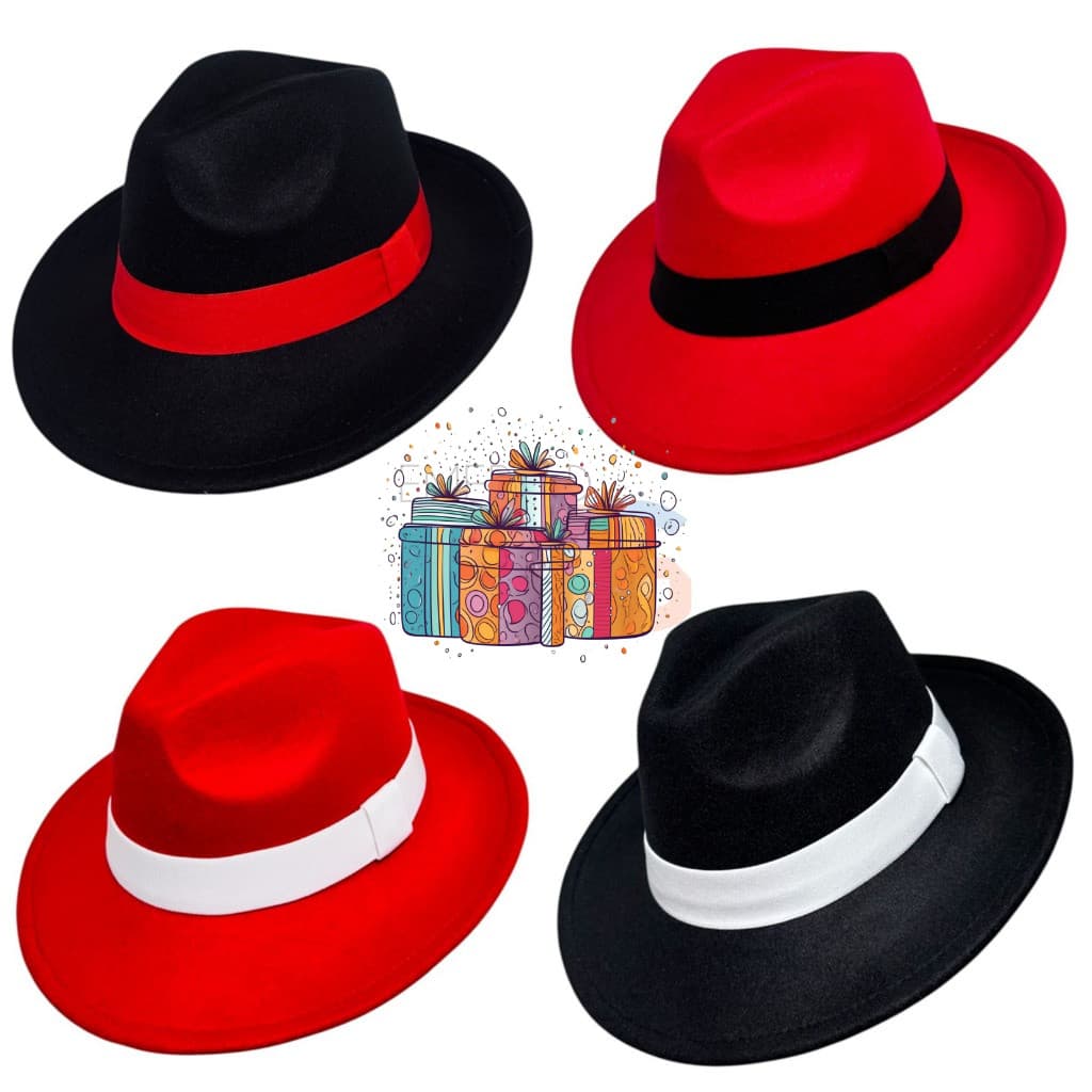 Chapéu Estilo Panamá Adulto Unissex Fedora Preto Com Fita Vermelha Malandro Elegante Exu Com Ajustes
