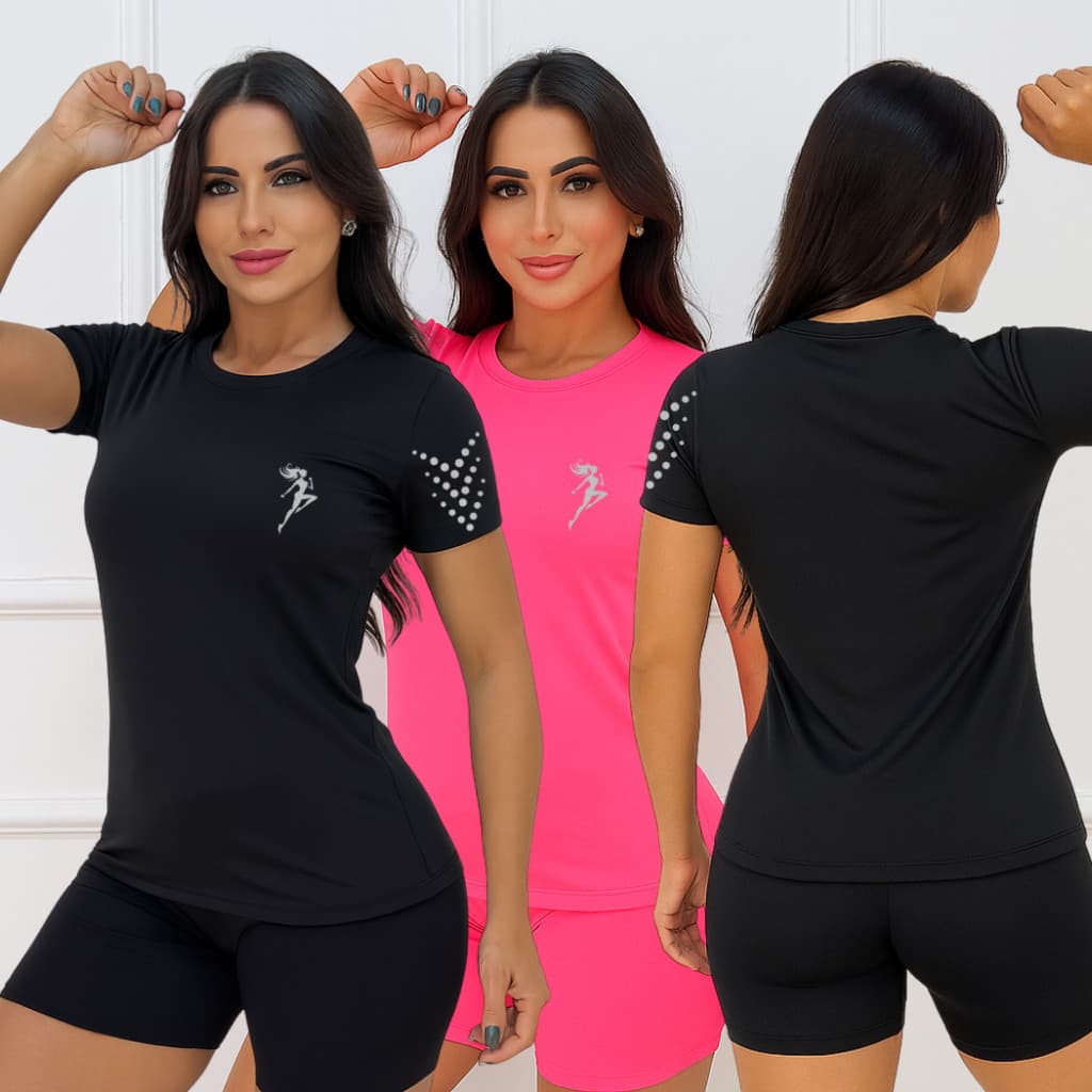 Kit 2 Camisetas Dry Fit Feminina Fitness Academia Baby Look Acinturada Leve Proteção Uv Seca Rapido LANÇAMENTO 2025