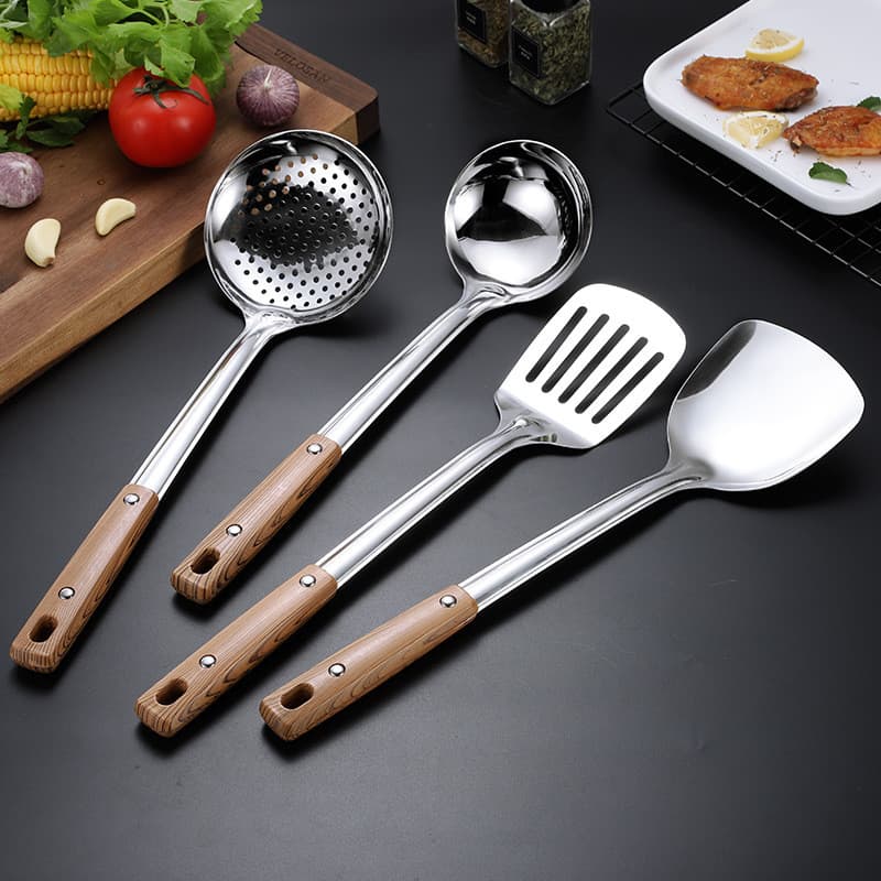 Conjunto de utensílios de cozinha domésticos engrossado aço inoxidável colher de fritura espátula colher de sopa espátul