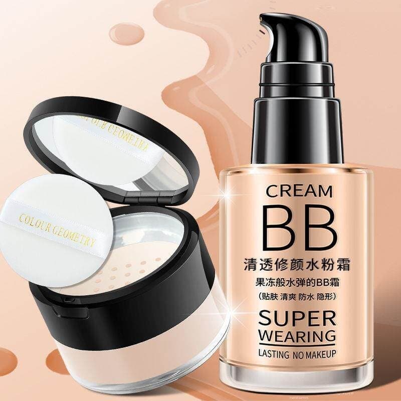 [BB Creme + Pó de Configuração de Maquiagem] Base Líquida Genuína Corretivo À Prova D 'Água À Prova de Suor Masculino Fe