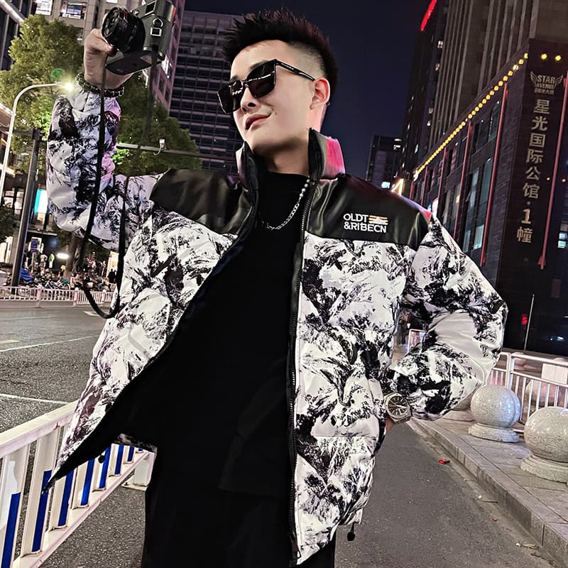 High-End estilo americano Workwear jaqueta acolchoada de algodão masculina na moda Casual gola alta jaqueta masculina in