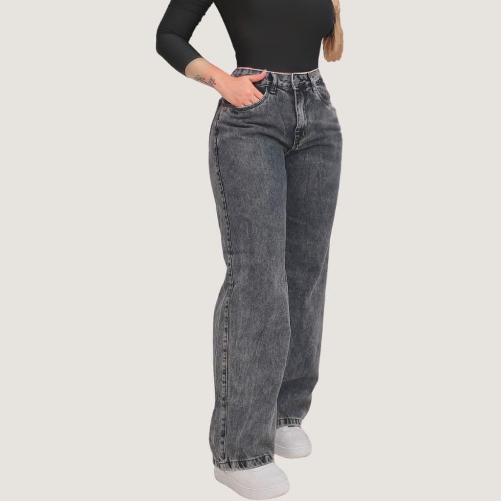 Calça Jeans Feminina Wide Leg Pantalona Cinza Grafite 100% Jeans Não Estica do 34 ao 44