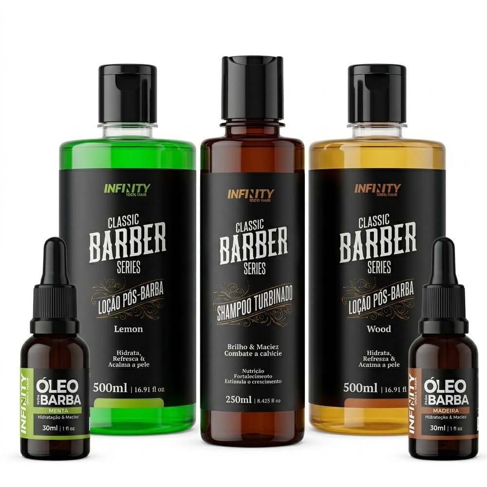 Classic Barber Series Infinity: Shampoo Turbinado, Óleo para Barba ou Loção Pós-Barba