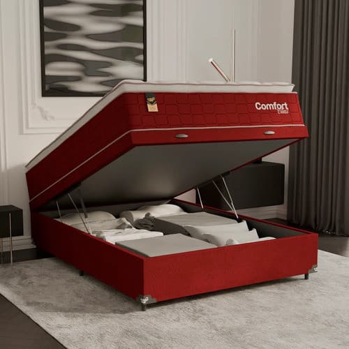 Cama Box Baú Viúva + Colchão Comfort Class Pillow Top  Vinho/suede Vinho